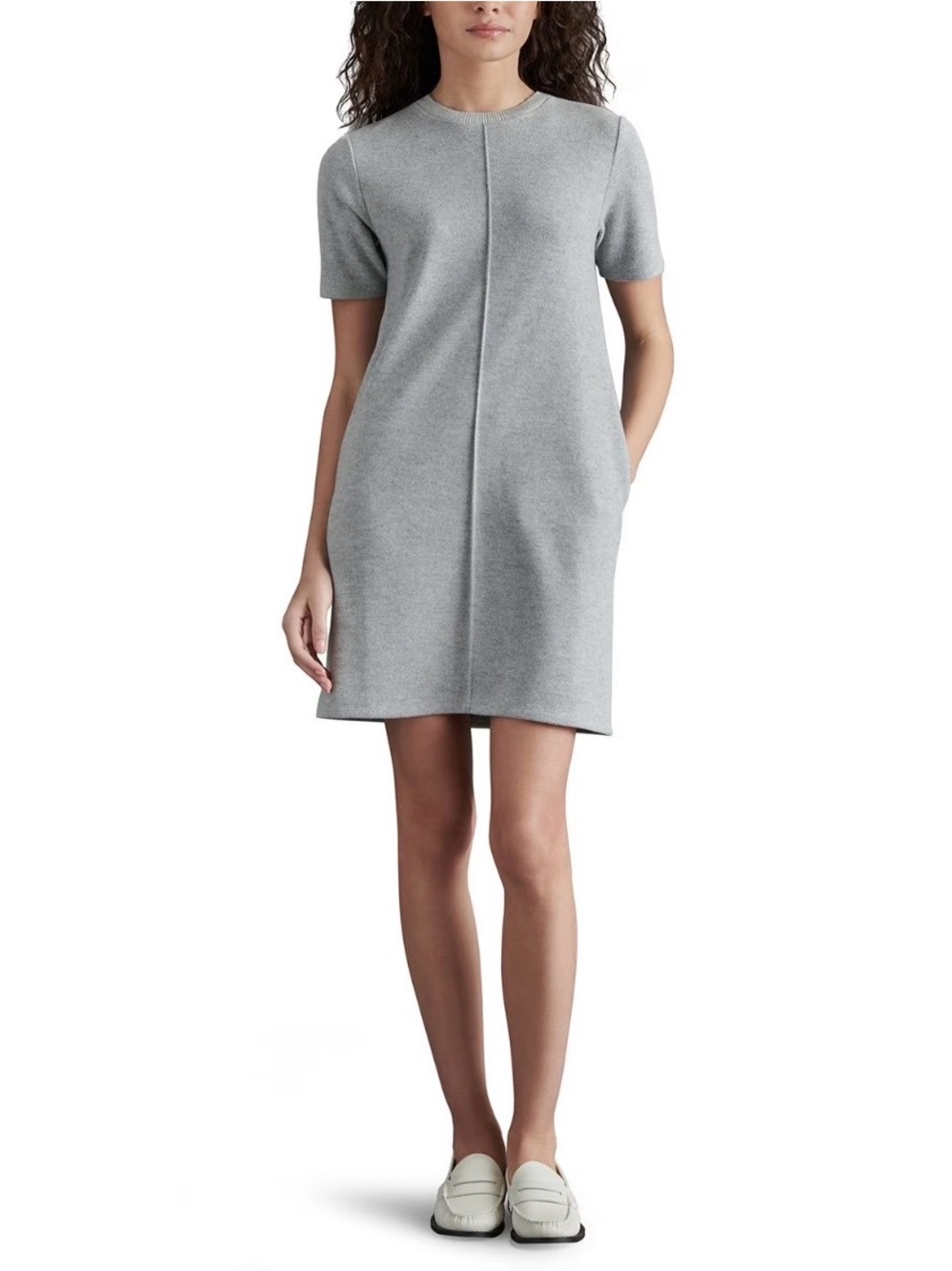 NWT Steve Madden Gray Knit Shift Sweater Dress Crew Neck Short Sleeve Pockets M